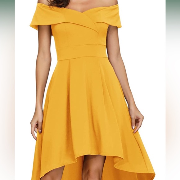 jasambac Dresses Bright Yellow Cocktail Dress Off Shoulder Nwt